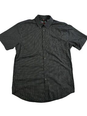 VanHuesen Men's Medium 15-15.5 Black & White Plaid Short Sleeve Casual Shirt